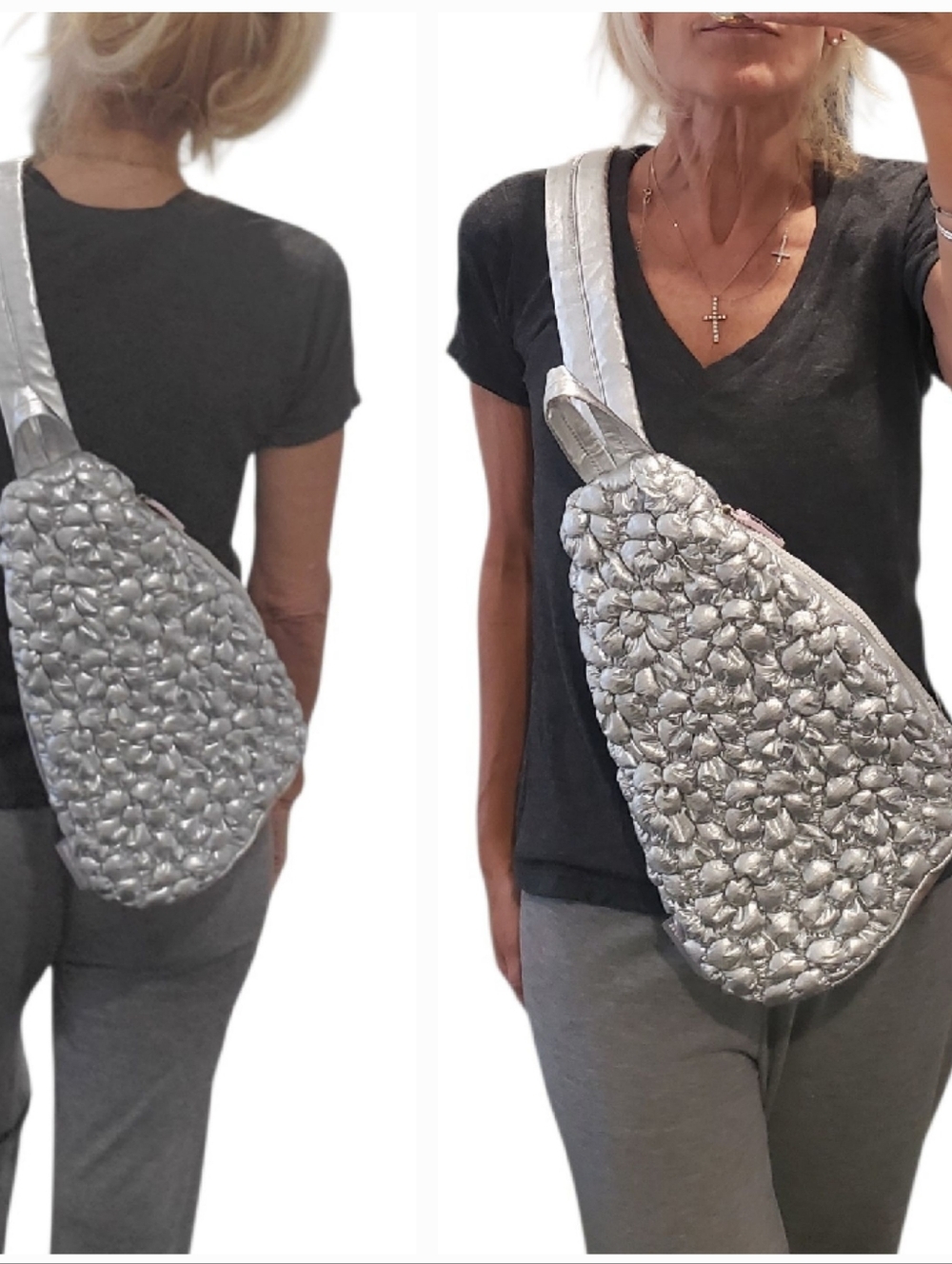 RARE Wildfox Cloud Quilted Metallic Silver Crossbody Sling Bag NEW
